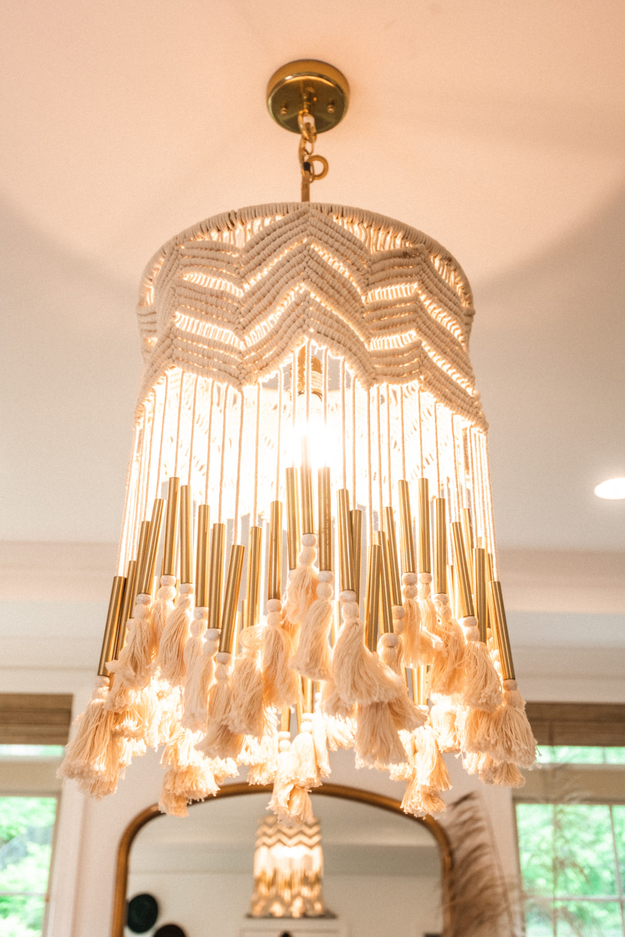 boho woven chandelier with brass